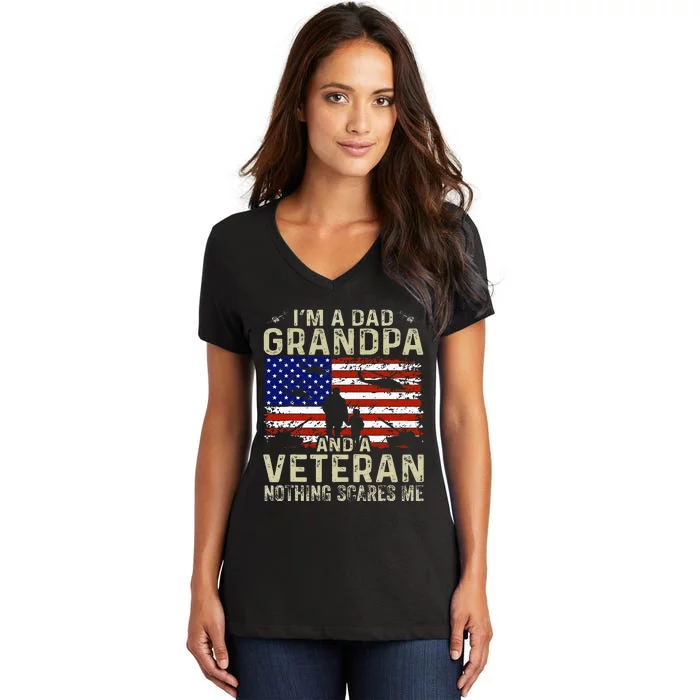 IM A Dad Grandpa And Veteran Fathers Day Women's V-Neck T-Shirt