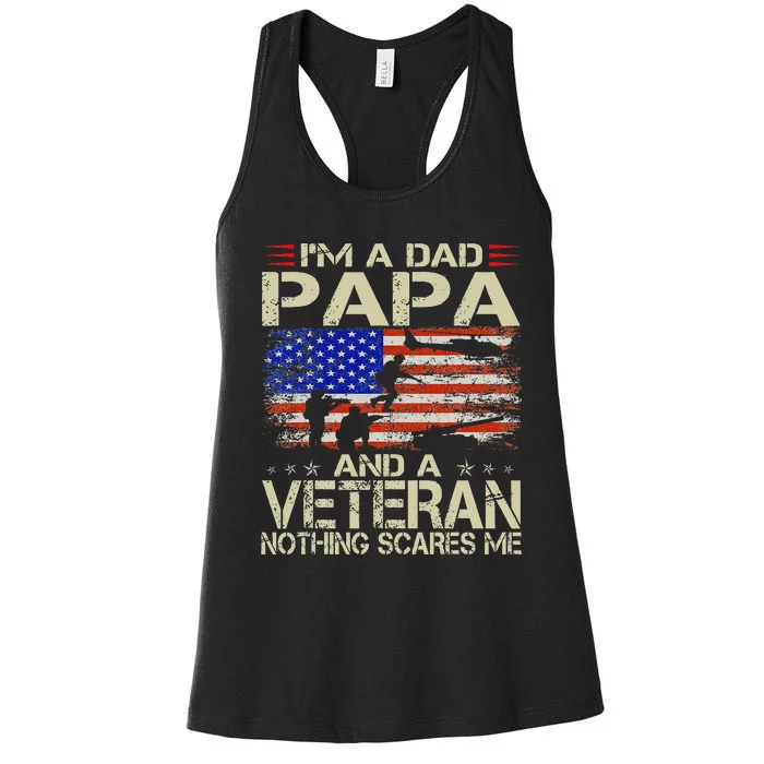 I'm A Dad Papa And Veteran Funny Retro Veteran's Day Women's Racerback Tank