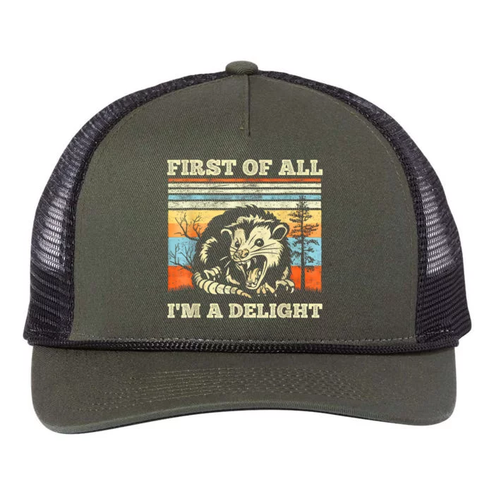 Im A Delight Sarcastic Angry Opossum Possum Retro Rope Trucker Hat Cap