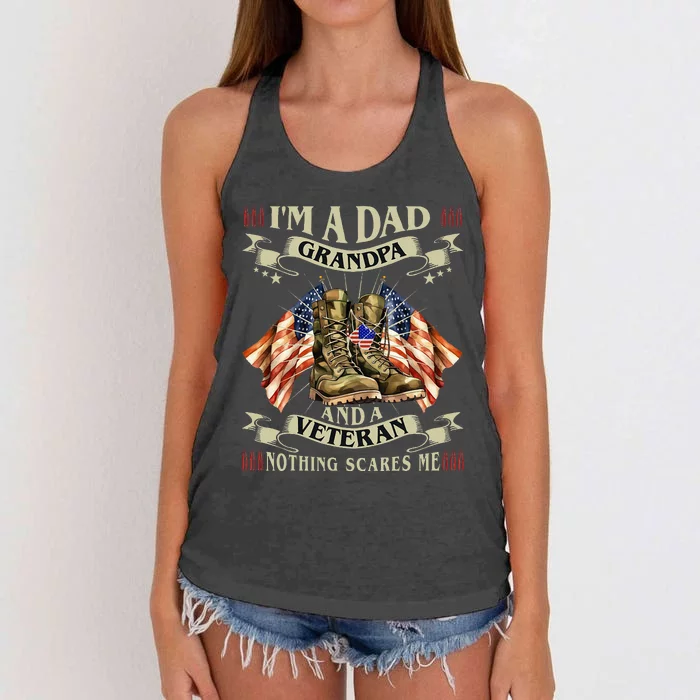 IM A Dad Grandpa And Veteran Funny Retro Papa Grandpa Women's Knotted Racerback Tank