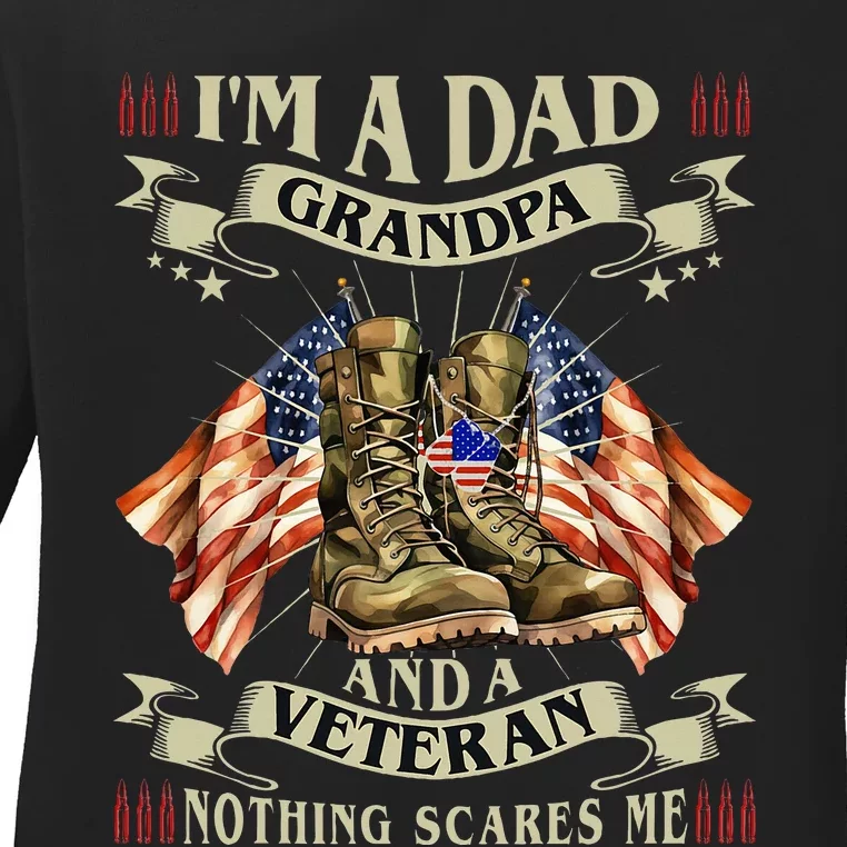 IM A Dad Grandpa And Veteran Funny Retro Papa Grandpa Ladies Long Sleeve Shirt