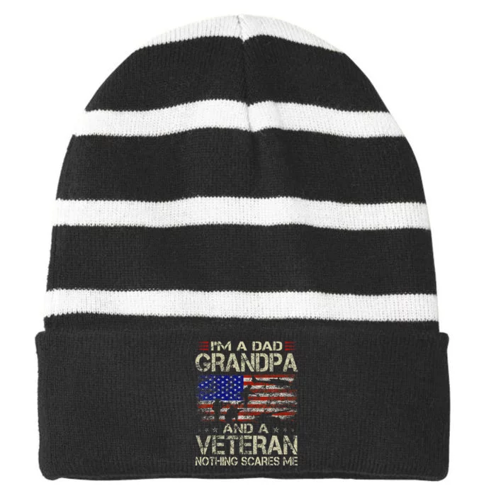 IM A Dad Grandpa And Veteran Striped Beanie with Solid Band