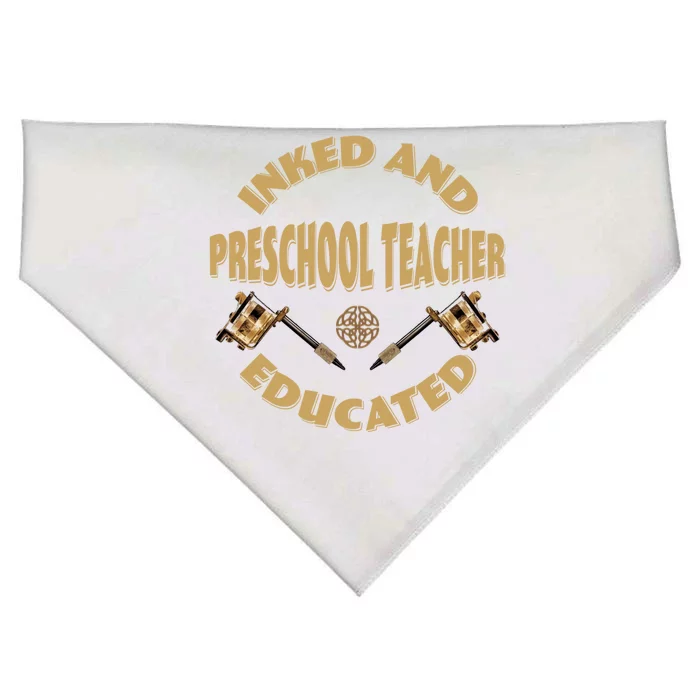 Inked And Educated Preschool Teacher Gift USA-Made Doggie Bandana