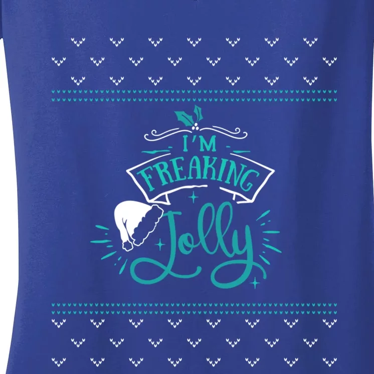 I Am Freaking Jolly Christmas Knit Gift Women's V-Neck T-Shirt