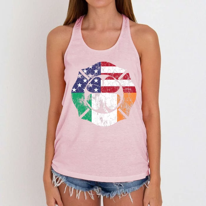 Irish American Flag Ireland Flag ST PATRICKS DAY Firefighter Women's Knotted Racerback Tank