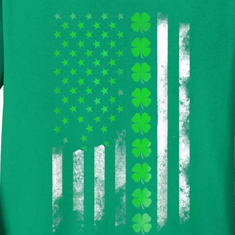 Irish American Flag Shamrock Clover Happy St Patrick's Day Kids Long Sleeve Shirt