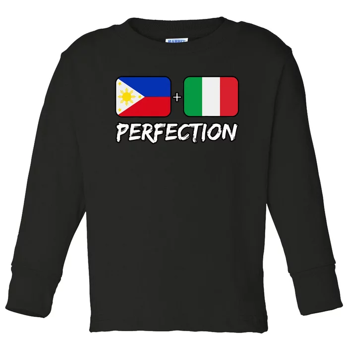 Italian And Filipino Perfection Mix DNA Flag Heritage Toddler Long Sleeve Shirt