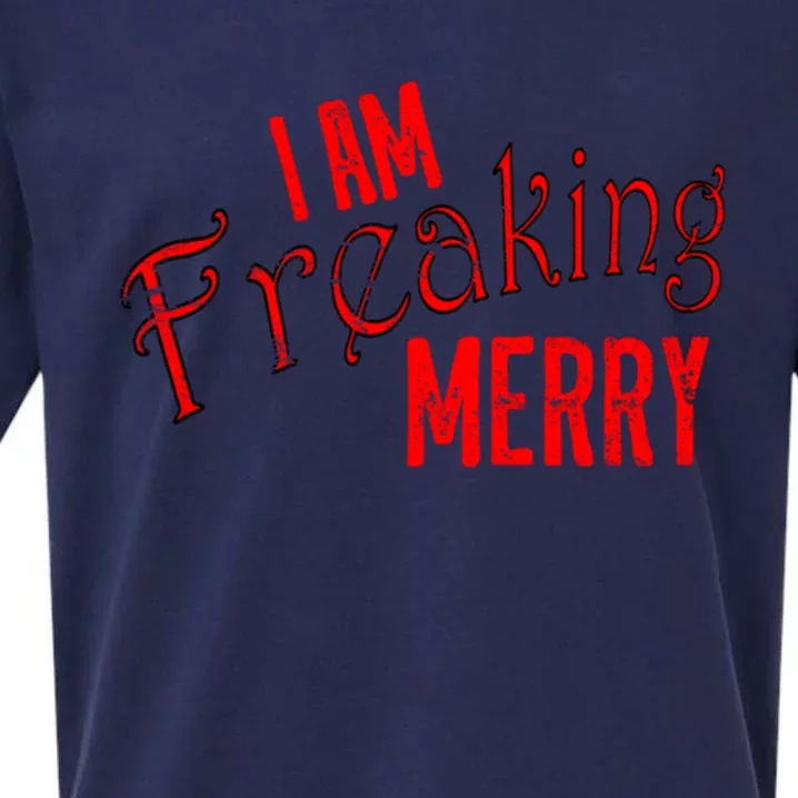 I Am Freaking Merry Red Christmas Spirit Gift Sueded Cloud Jersey T-Shirt