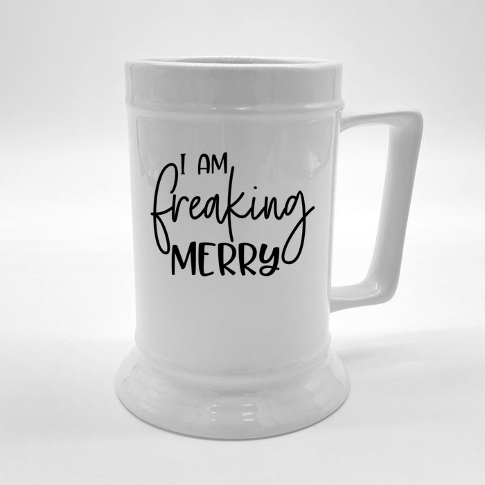 I Am Freaking Merry Cute Funny Christmas Gift For Her Gift Front & Back Beer Stein