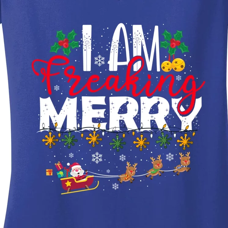 I Am Freaking Merry Novelty Gift Funny Christmas Gift Women's V-Neck T-Shirt