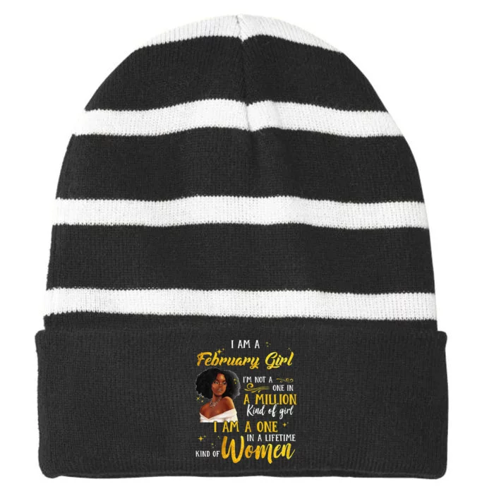 im a february black wo aquarius birthday s Striped Beanie with Solid Band