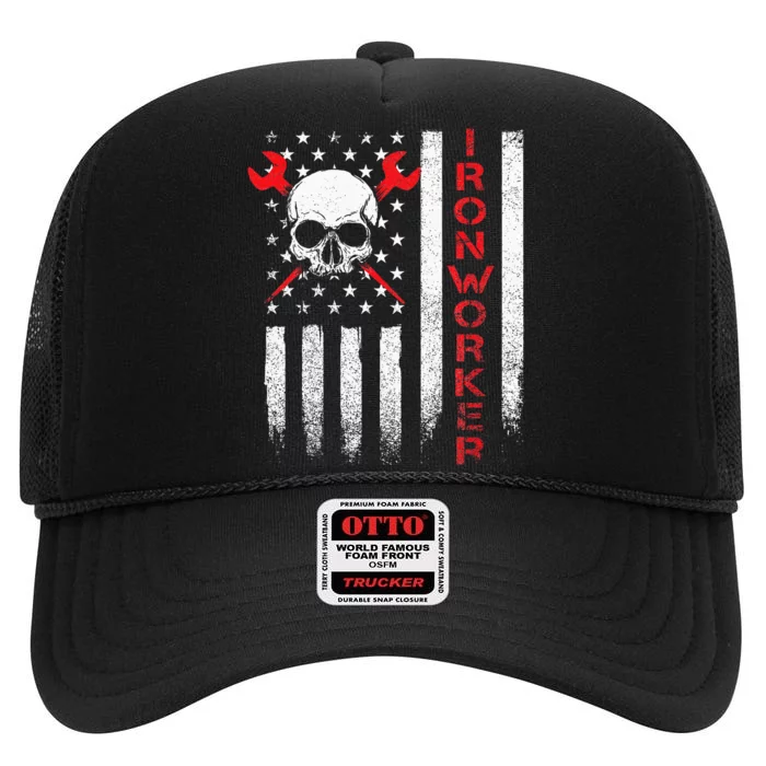 Ironworker American Flag Union Metal Worker Ironworking High Crown Mesh Trucker Hat