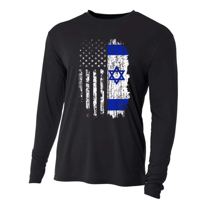 Israeli American Flag Pride Israel Usa Israeli Cooling Performance Long Sleeve Crew