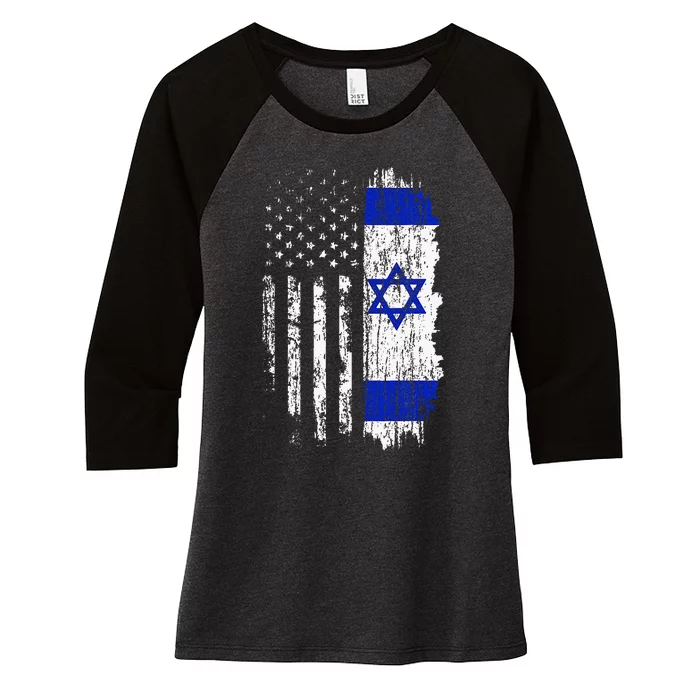 Israeli American Flag Pride Israel Usa Israeli Women's Tri-Blend 3/4-Sleeve Raglan Shirt