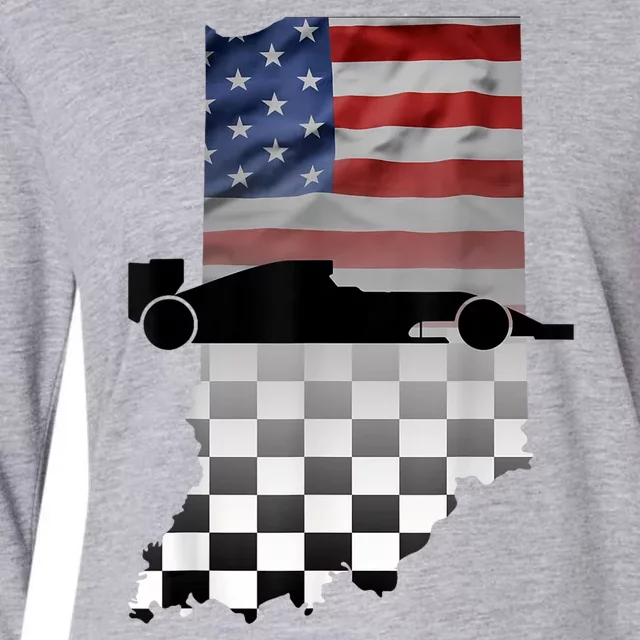 Indiana American Flag To Checkered Flag Graphic Womens Cotton Relaxed Long Sleeve T-Shirt