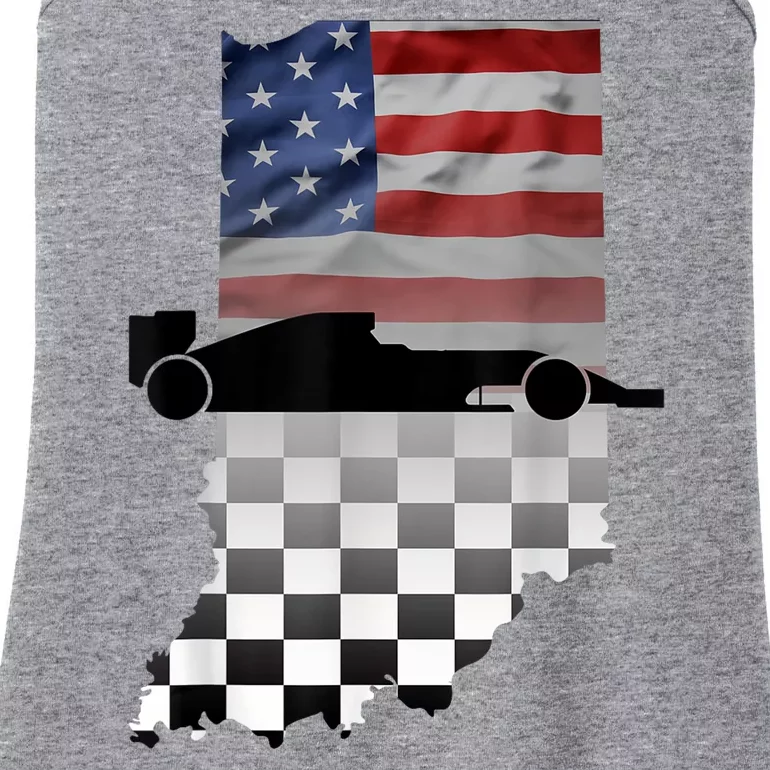 Indiana American Flag To Checkered Flag Graphic Ladies Essential Tank