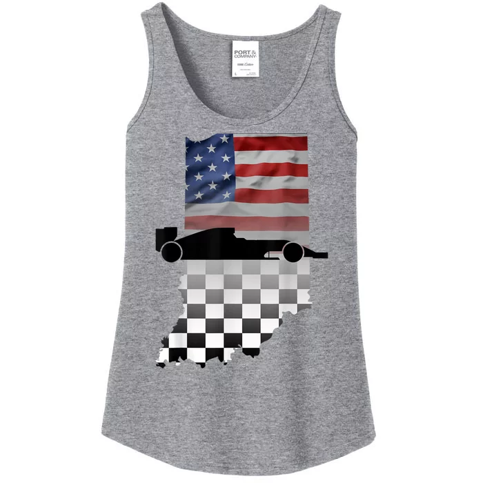 Indiana American Flag To Checkered Flag Graphic Ladies Essential Tank