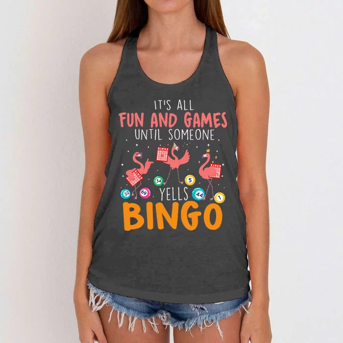 Its All Fun And Games Until Someone Yells Bingo Lover Women's Knotted Racerback Tank