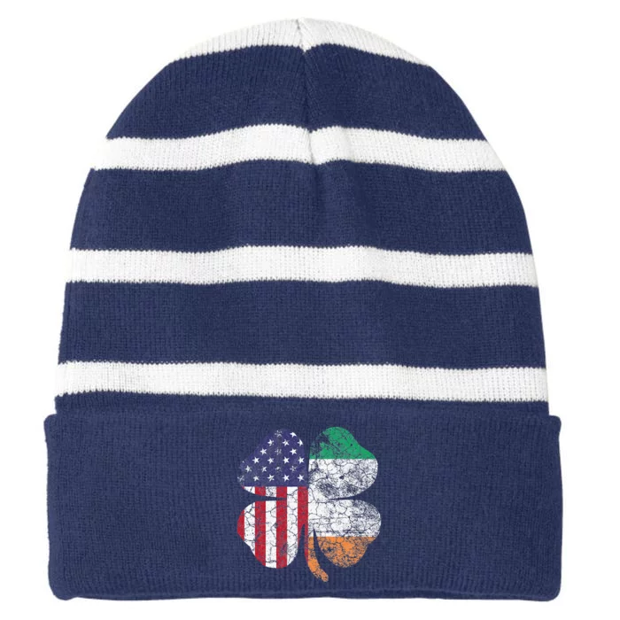 Irish American Flag Ireland Flag ST PATRICKS DAY Gift Lucky Striped Beanie with Solid Band