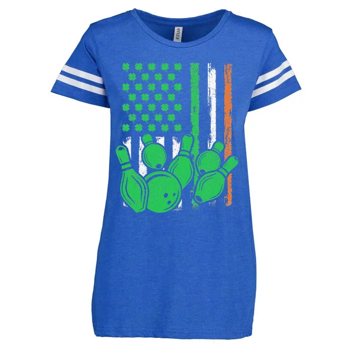 Irish American Flag Bowling St. Patrick's Day Enza Ladies Jersey Football T-Shirt