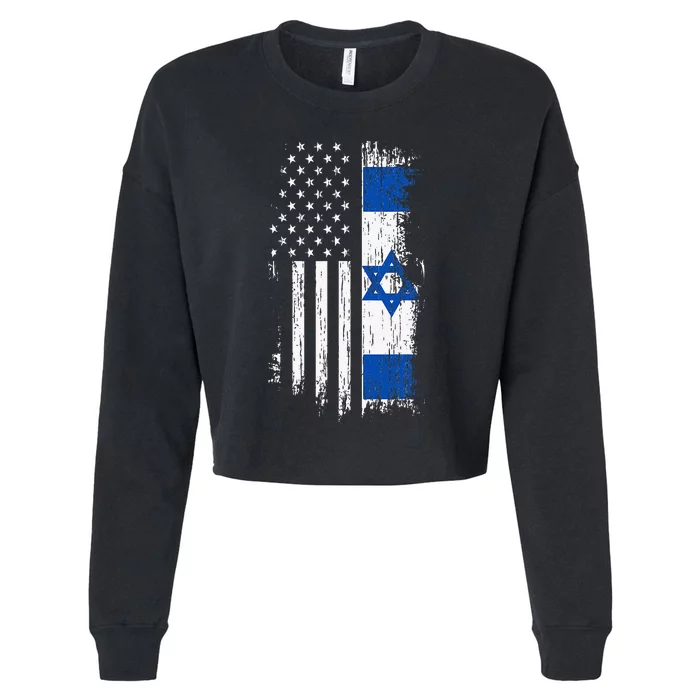 Israeli American Flag Pride Israel USA Cropped Pullover Crew