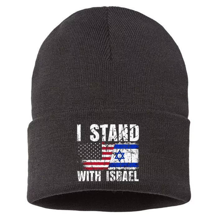 Israeli American Flag Pride Israel USA Star of Jerusalem Sustainable Knit Beanie