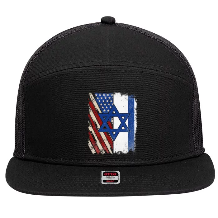 Israeli American Flag Pride Israel USA 7 Panel Mesh Trucker Snapback Hat