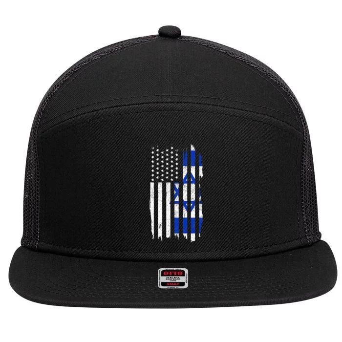 Israel American Flag Patriotic Israeli Pride 7 Panel Mesh Trucker Snapback Hat