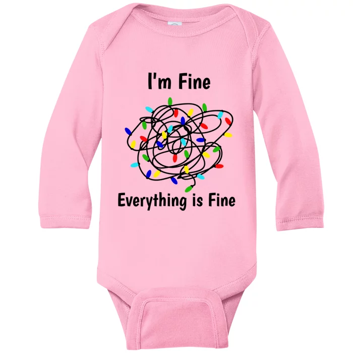 I Am Fine Everything Is Fine Tangled Christmas Lights Cute Gift Baby Long Sleeve Bodysuit