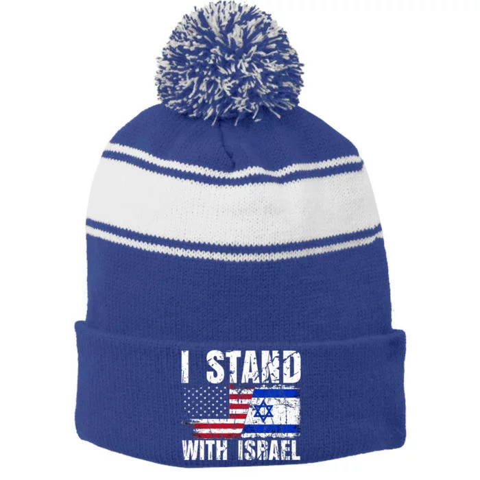 Israeli American Flag Pride Israel Usa Star Of Jerusalem Stripe Pom Pom Beanie