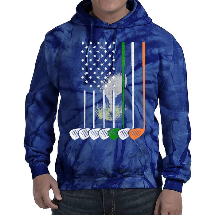 Irish American Flag Vintage Golf Flag St Patricks Day Tie Dye Hoodie