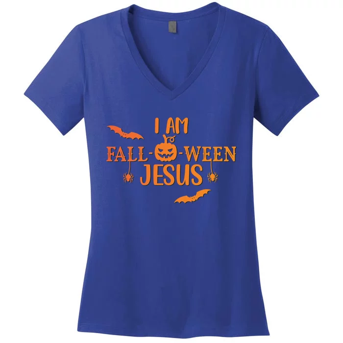 I Am Falloween Jesus Cute Christian Faith Halloween Meaningful Gift Women's V-Neck T-Shirt