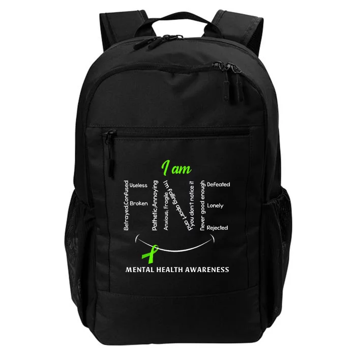 I Am Fine Mental Health Awareness Ribbon Green Daily Commute Backpack