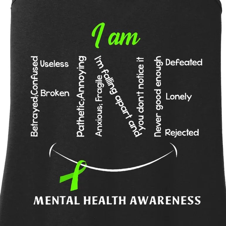 I Am Fine Mental Health Awareness Ribbon Green Ladies Essential Tank