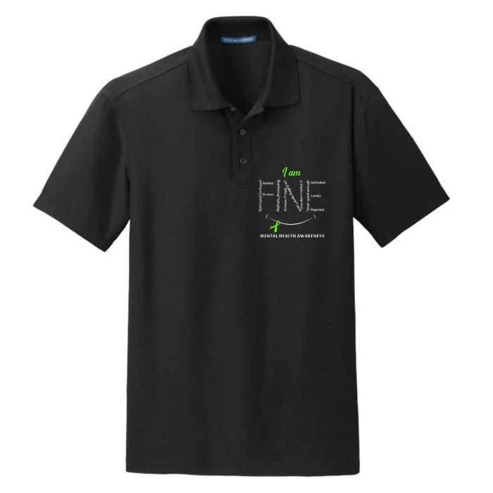 I Am Fine Mental Health Awareness Ribbon Green Dry Zone Grid Performance Polo