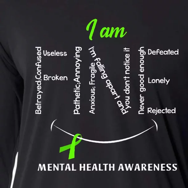 I Am Fine Mental Health Awareness Ribbon Green Cooling Performance Long Sleeve Crew