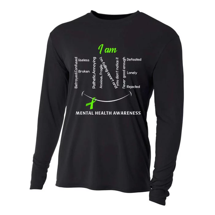 I Am Fine Mental Health Awareness Ribbon Green Cooling Performance Long Sleeve Crew