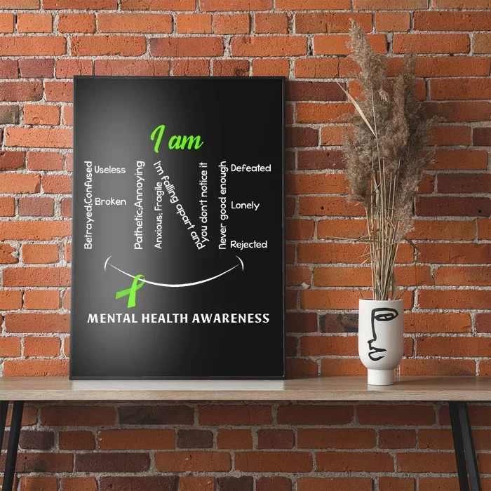 I Am Fine Mental Health Awareness Ribbon Green Poster