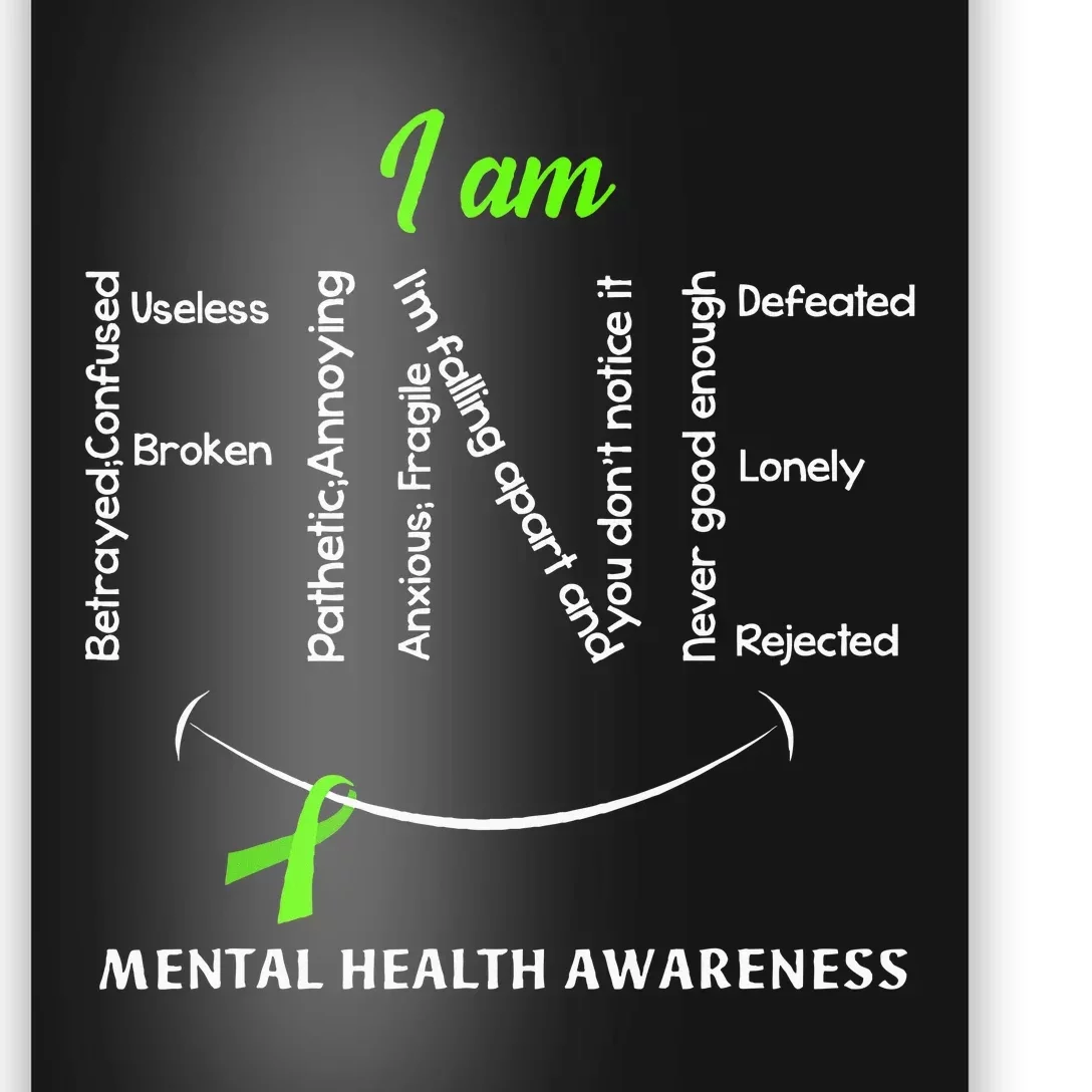 I Am Fine Mental Health Awareness Ribbon Green Poster