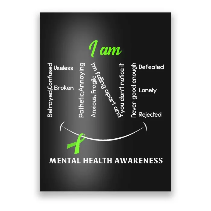 I Am Fine Mental Health Awareness Ribbon Green Poster