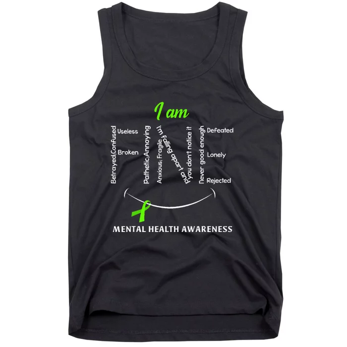 I Am Fine Mental Health Awareness Ribbon Green Tank Top