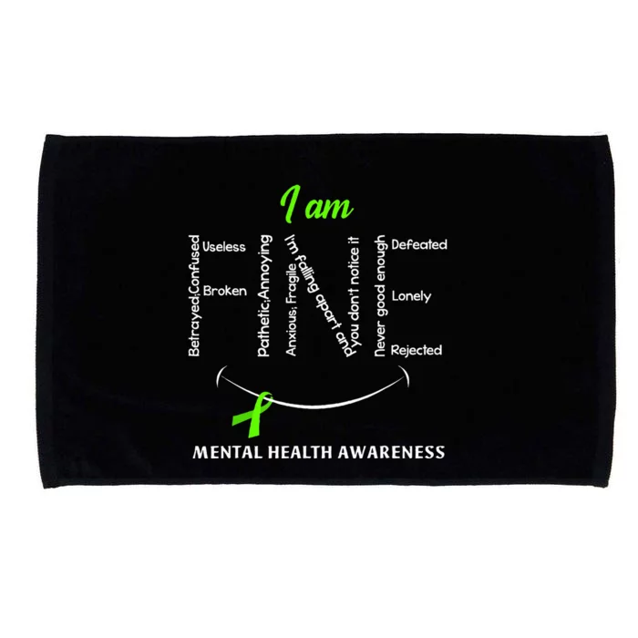 I Am Fine Mental Health Awareness Ribbon Green Microfiber Hand Towel