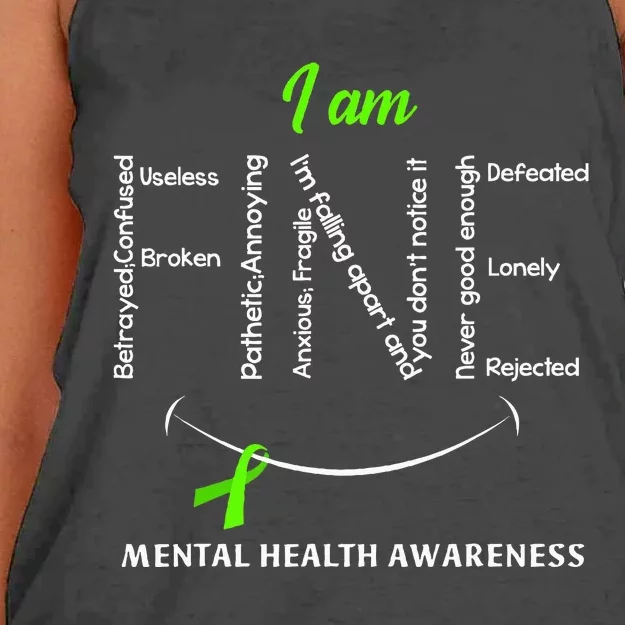 I Am Fine Mental Health Awareness Ribbon Green Women's Knotted Racerback Tank