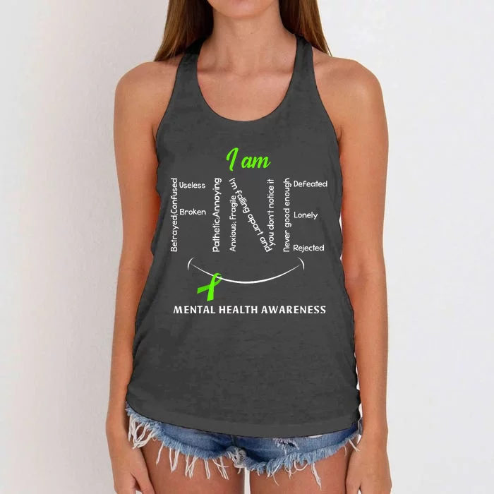 I Am Fine Mental Health Awareness Ribbon Green Women's Knotted Racerback Tank