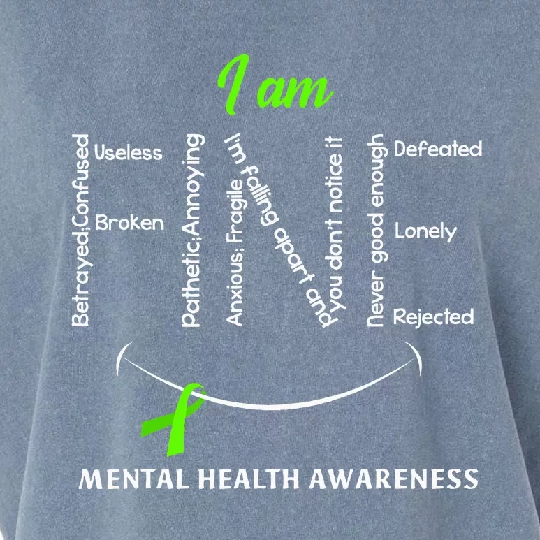 I Am Fine Mental Health Awareness Ribbon Green Garment-Dyed Women's Muscle Tee