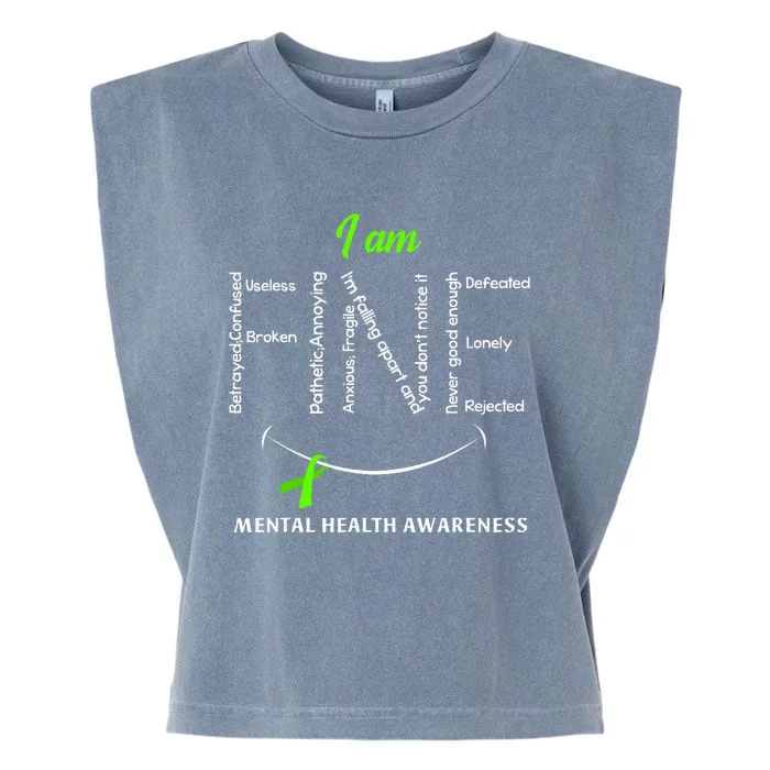 I Am Fine Mental Health Awareness Ribbon Green Garment-Dyed Women's Muscle Tee