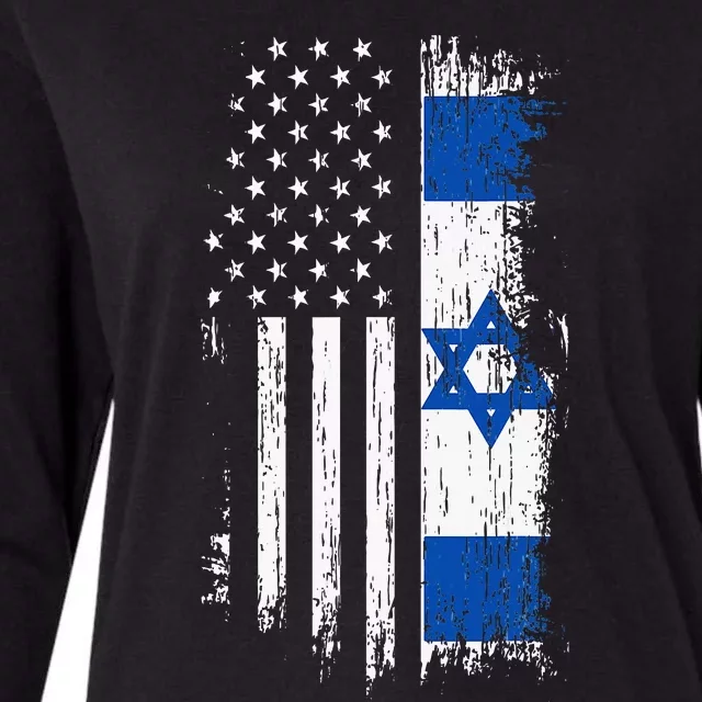 Israeli American Flag Pride Israel USA Patriotic Americans Womens Cotton Relaxed Long Sleeve T-Shirt