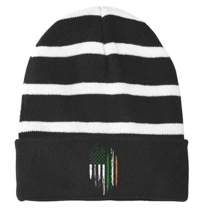 Irish American Flag Ireland Flag St Patricks Day Lucky Striped Beanie with Solid Band