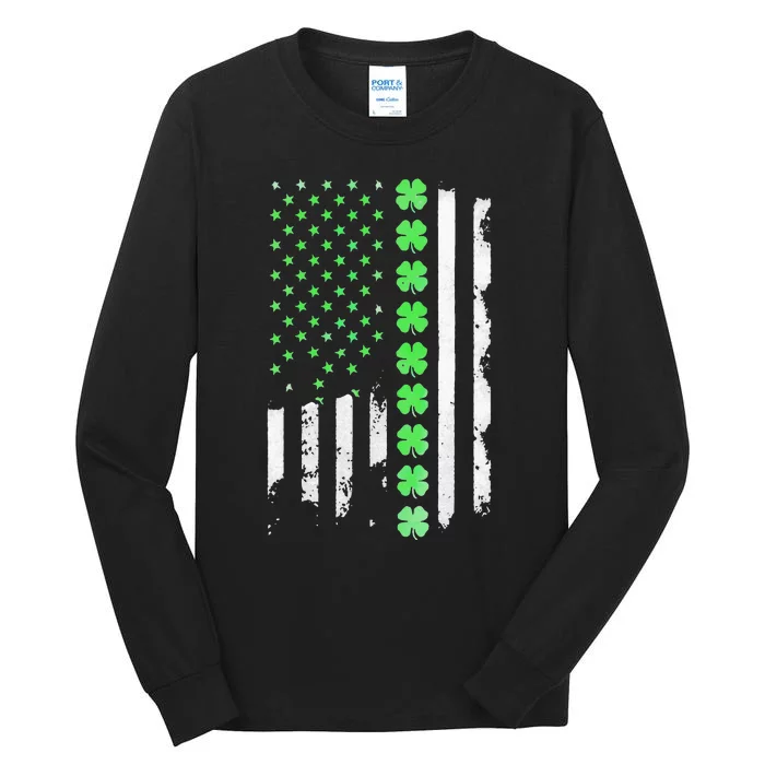 Irish American Flag Shamrock Clover St Patricks Day Tall Long Sleeve T-Shirt