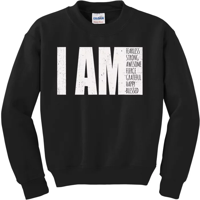 I Am Fearless Strong Blessed Motivational Quote Kids Sweatshirt